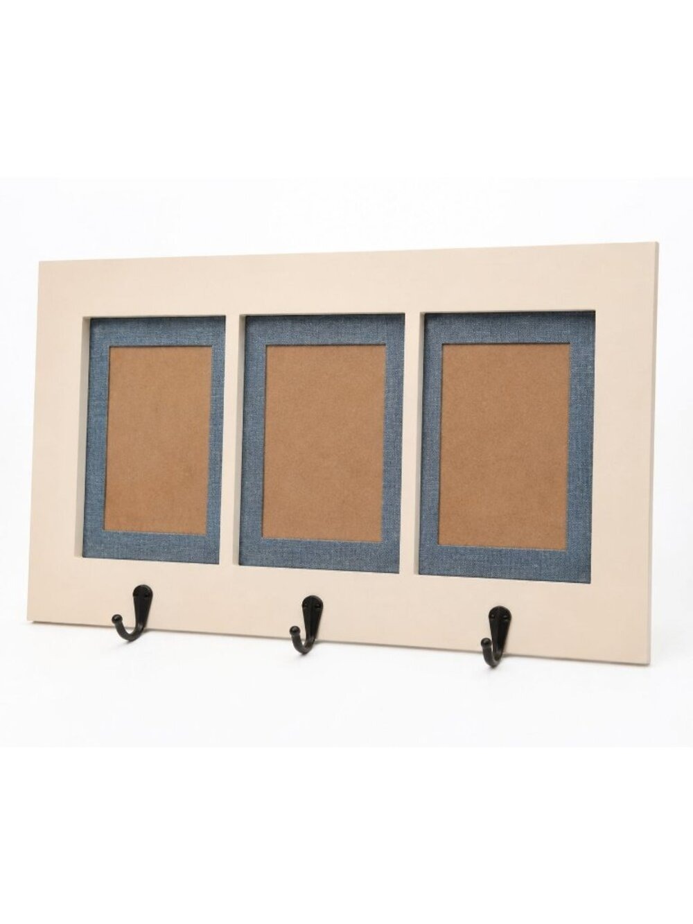 Farmhouse Triple Photo Frame Wall Organizer 3 Hooks Entryway Key Holder New